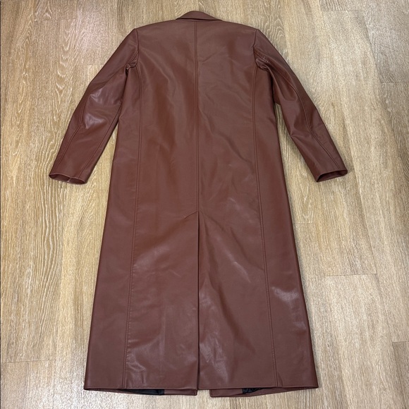 Zara Faux Leather Longline Duster Blazer Top Coat Jacket Cognac Brown Medium - Picture 7 of 11